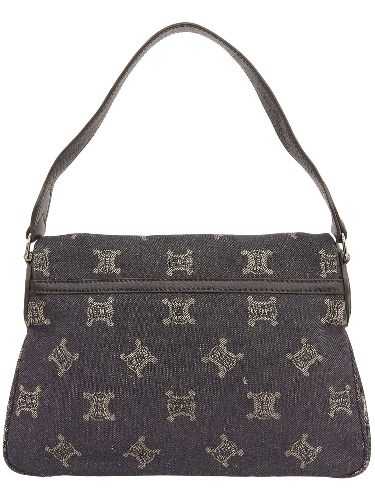 デニムレザーコンビマカダムパターンショルダーバッグ ブラック/ブラウン