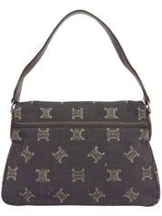 デニムレザーコンビマカダムパターンショルダーバッグ ブラック/ブラウン