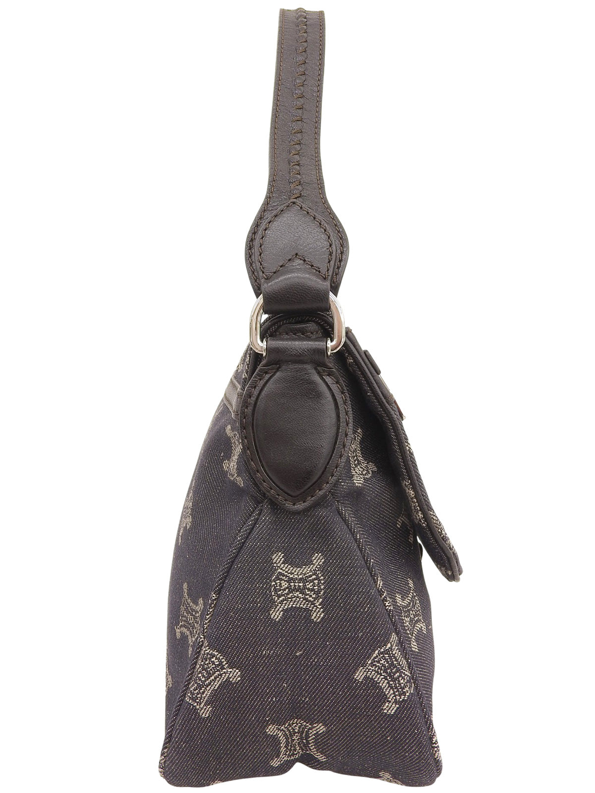 デニムレザーコンビマカダムパターンショルダーバッグ ブラック/ブラウン