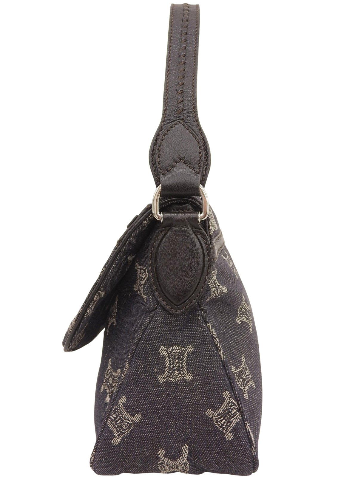 デニムレザーコンビマカダムパターンショルダーバッグ ブラック/ブラウン