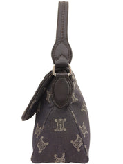 デニムレザーコンビマカダムパターンショルダーバッグ ブラック/ブラウン