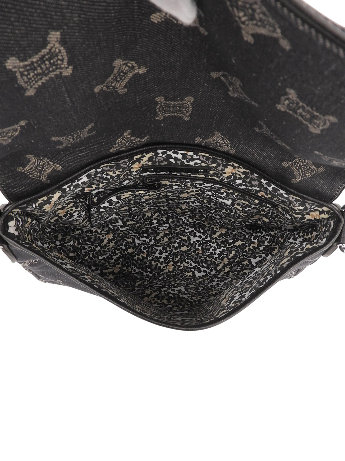 デニムレザーコンビマカダムパターンショルダーバッグ ブラック/ブラウン