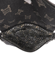 デニムレザーコンビマカダムパターンショルダーバッグ ブラック/ブラウン