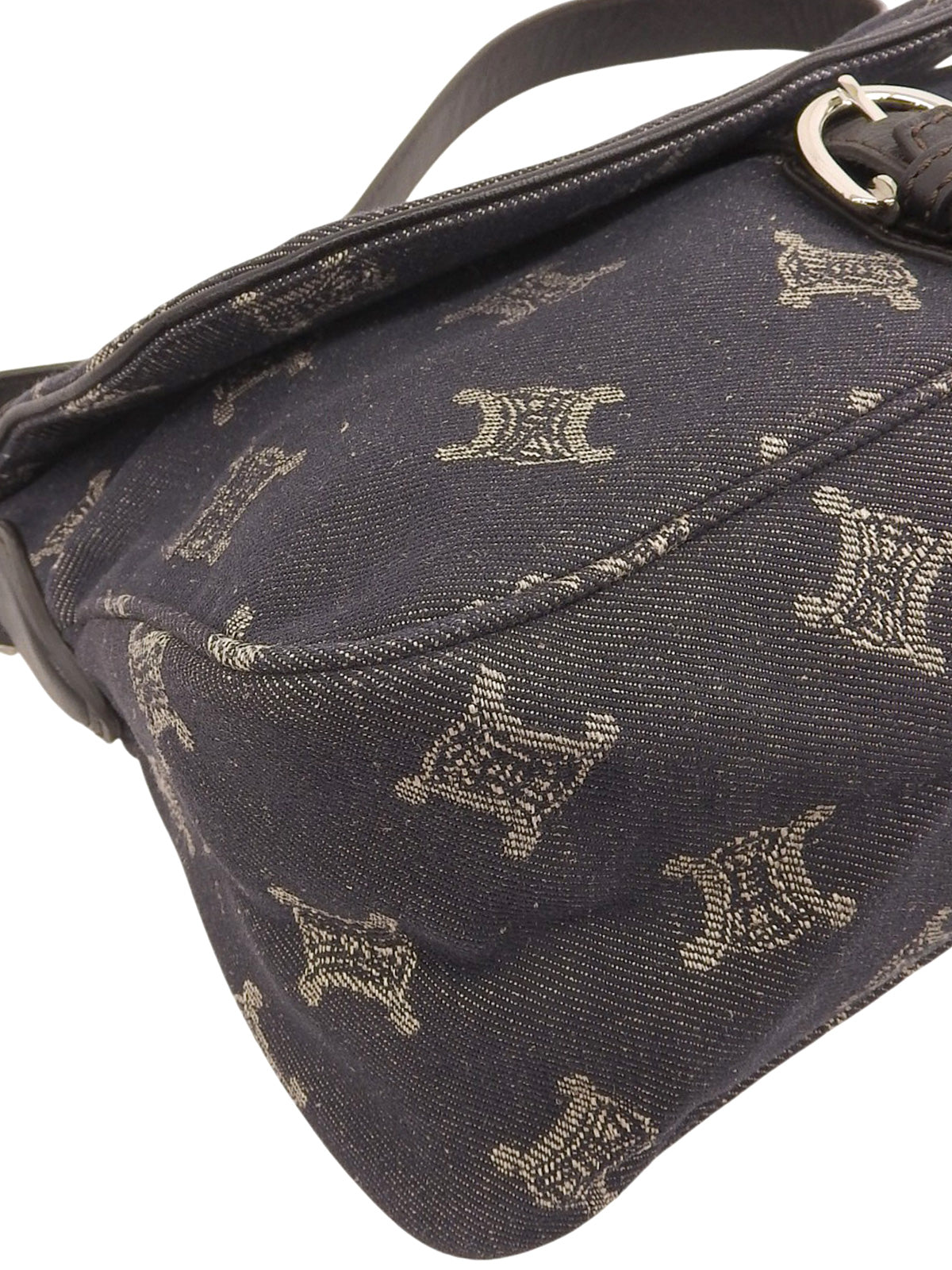 デニムレザーコンビマカダムパターンショルダーバッグ ブラック/ブラウン