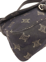 デニムレザーコンビマカダムパターンショルダーバッグ ブラック/ブラウン