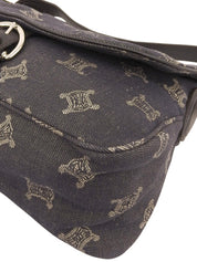 デニムレザーコンビマカダムパターンショルダーバッグ ブラック/ブラウン