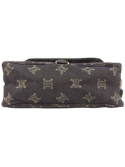 デニムレザーコンビマカダムパターンショルダーバッグ ブラック/ブラウン