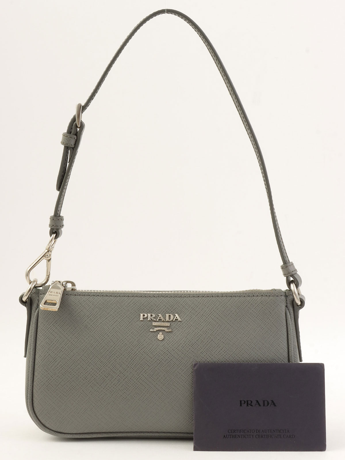 Saffiano Accessory Pouch Bag, Light Gray