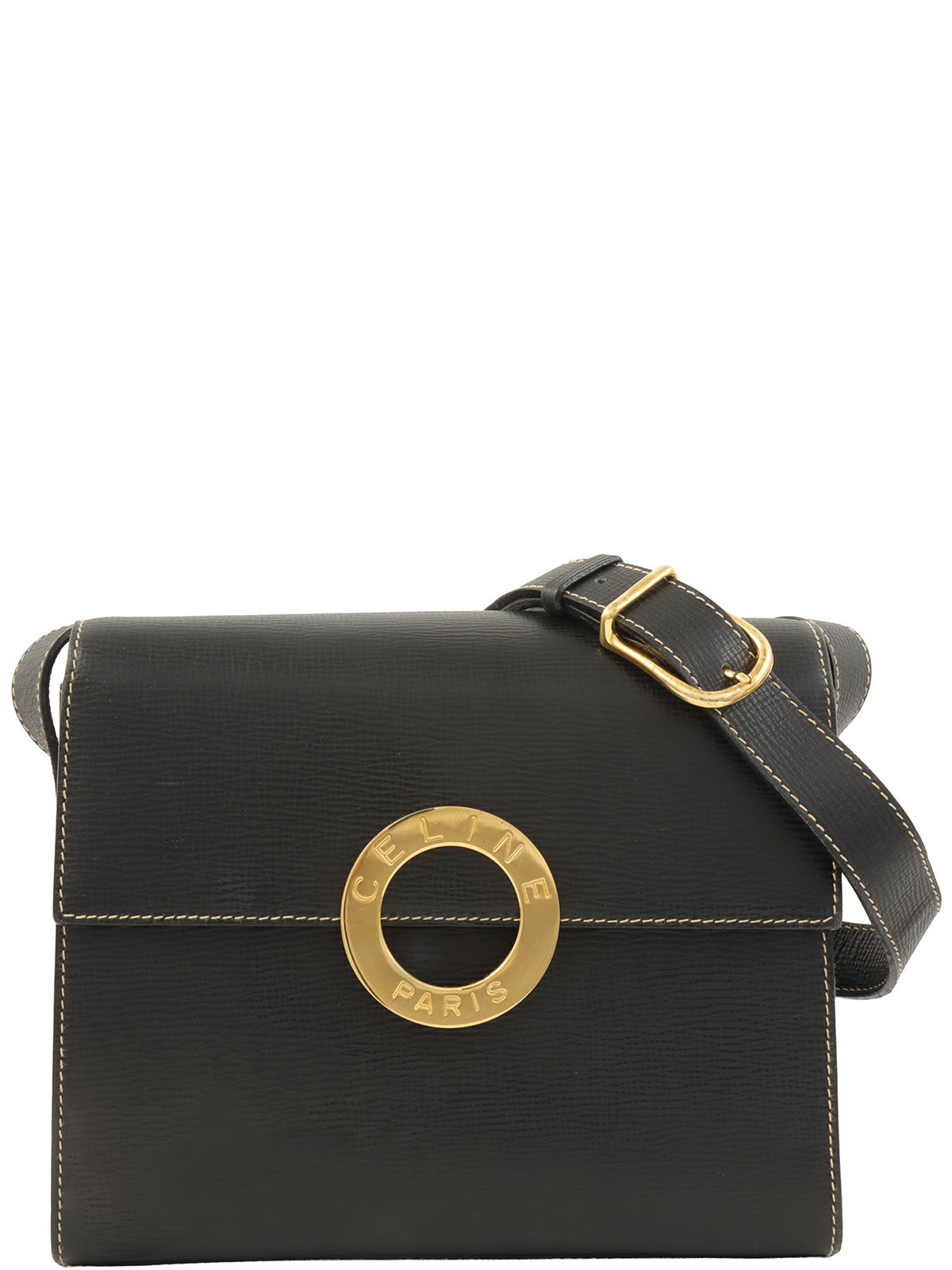 Circle Logo Plate Shoulder Bag Black
