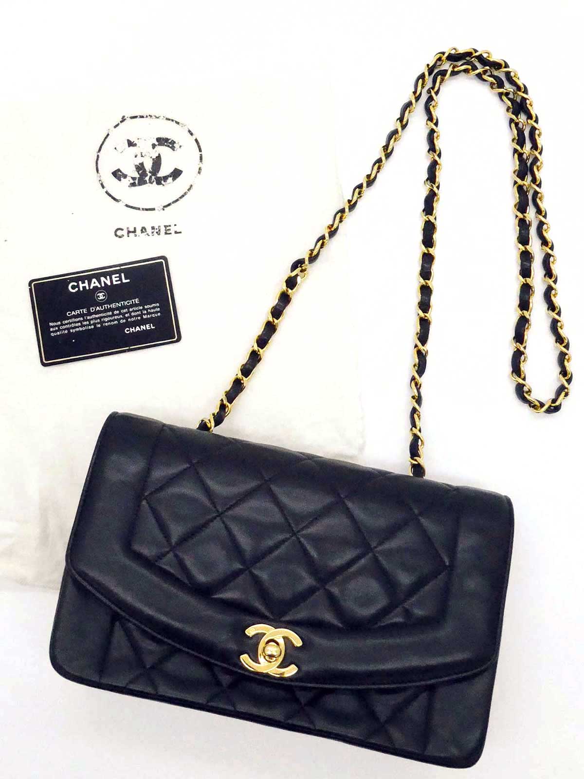 1992年頃製　ダイアナフラップチェーンバッグ22cm　ブラック