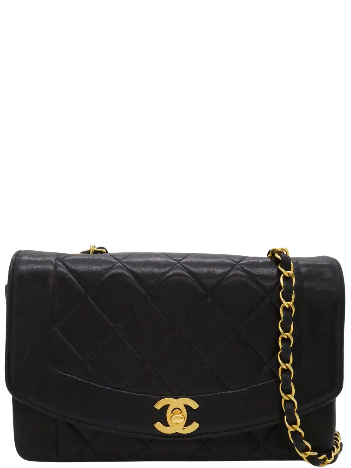 1992年頃製 ダイアナフラップチェーンバッグ22cm ネイビー