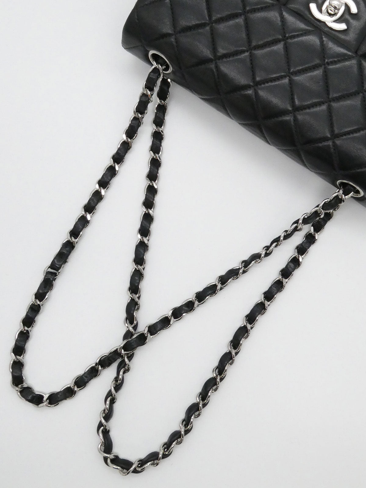 2000年頃製　ラムスキンクラシックフラップチェーンバッグ23cm　ブラック