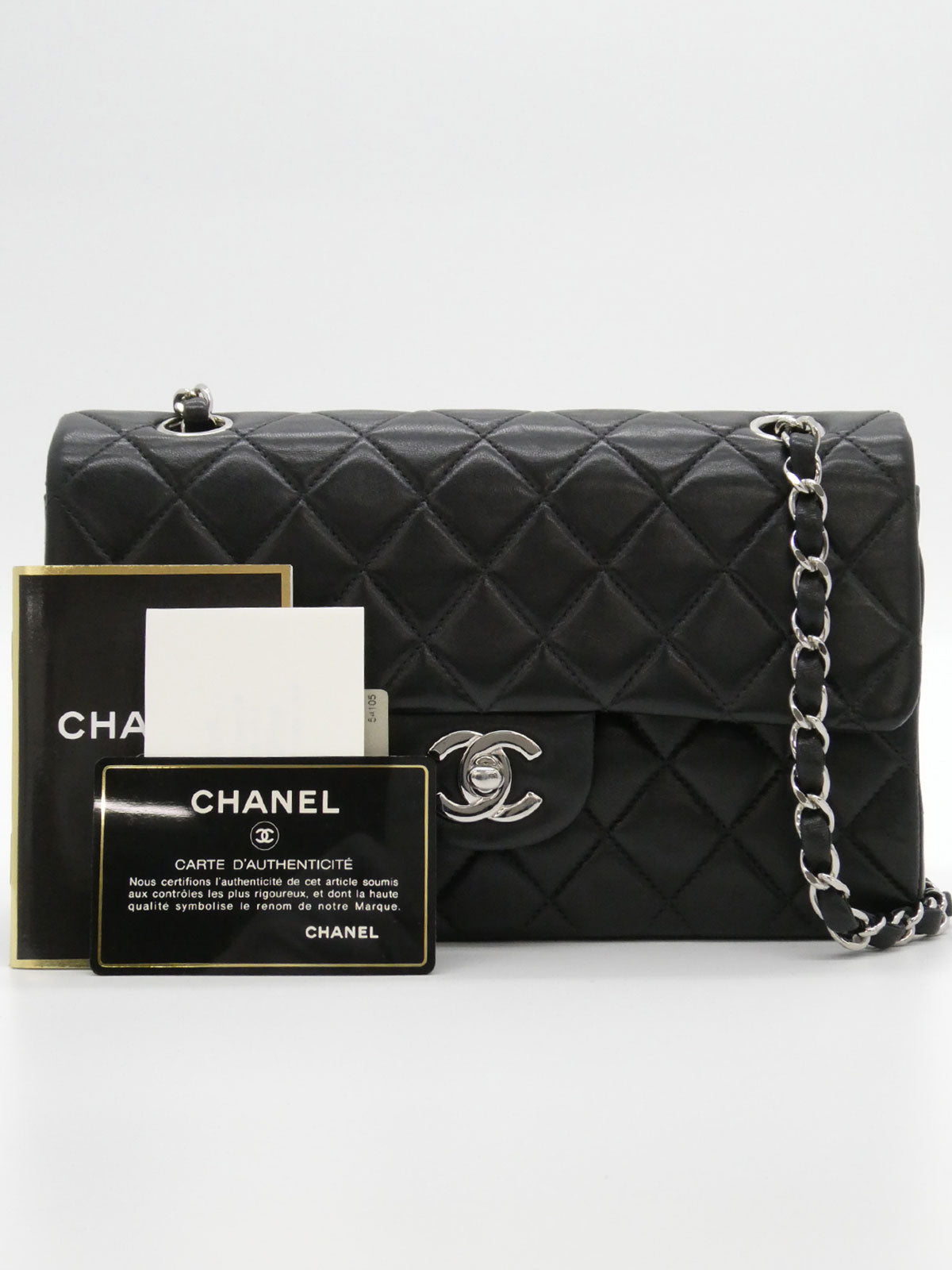 2000年頃製　ラムスキンクラシックフラップチェーンバッグ23cm　ブラック