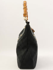 Canvas GG Pattern Studded Bamboo Shoulder Bag in Black
