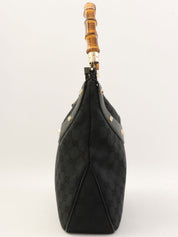Canvas GG Pattern Studded Bamboo Shoulder Bag in Black