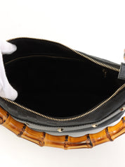 Canvas GG Pattern Studded Bamboo Shoulder Bag in Black