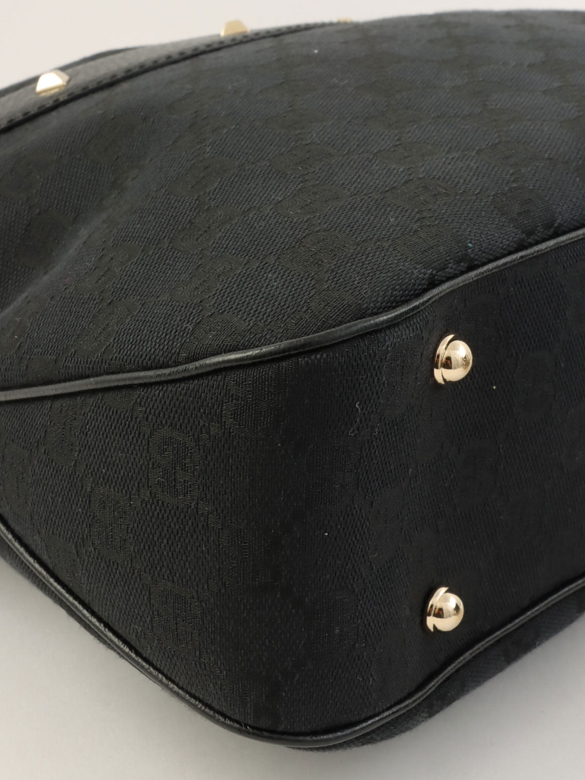 Canvas GG Pattern Studded Bamboo Shoulder Bag in Black