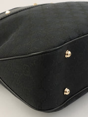 Canvas GG Pattern Studded Bamboo Shoulder Bag in Black