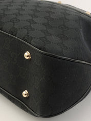 Canvas GG Pattern Studded Bamboo Shoulder Bag in Black
