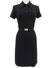 黑色Logo腰带短袖连衣裙