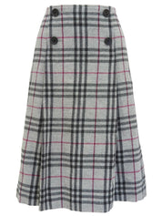 Nova 格纹图案 Logo 纽扣半身裙，浅灰色/多色