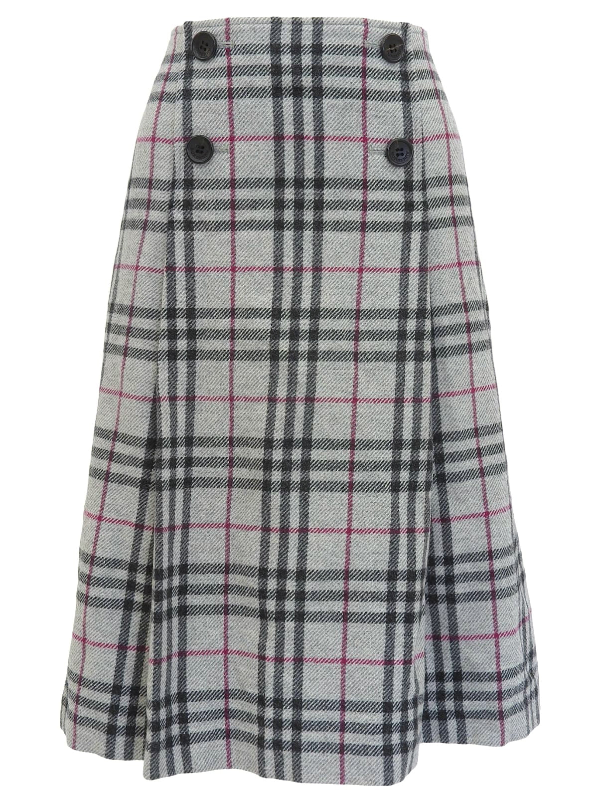 ノバチェックパターンロゴボタンスカート ライトグレー/マルチ
