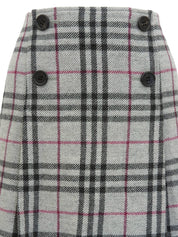 Nova 格纹图案 Logo 纽扣半身裙，浅灰色/多色