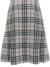 Nova 格纹图案 Logo 纽扣半身裙，浅灰色/多色