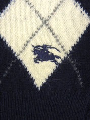 Argyle Pattern Logo Embroidered Sweater  Navy/Red/Gray