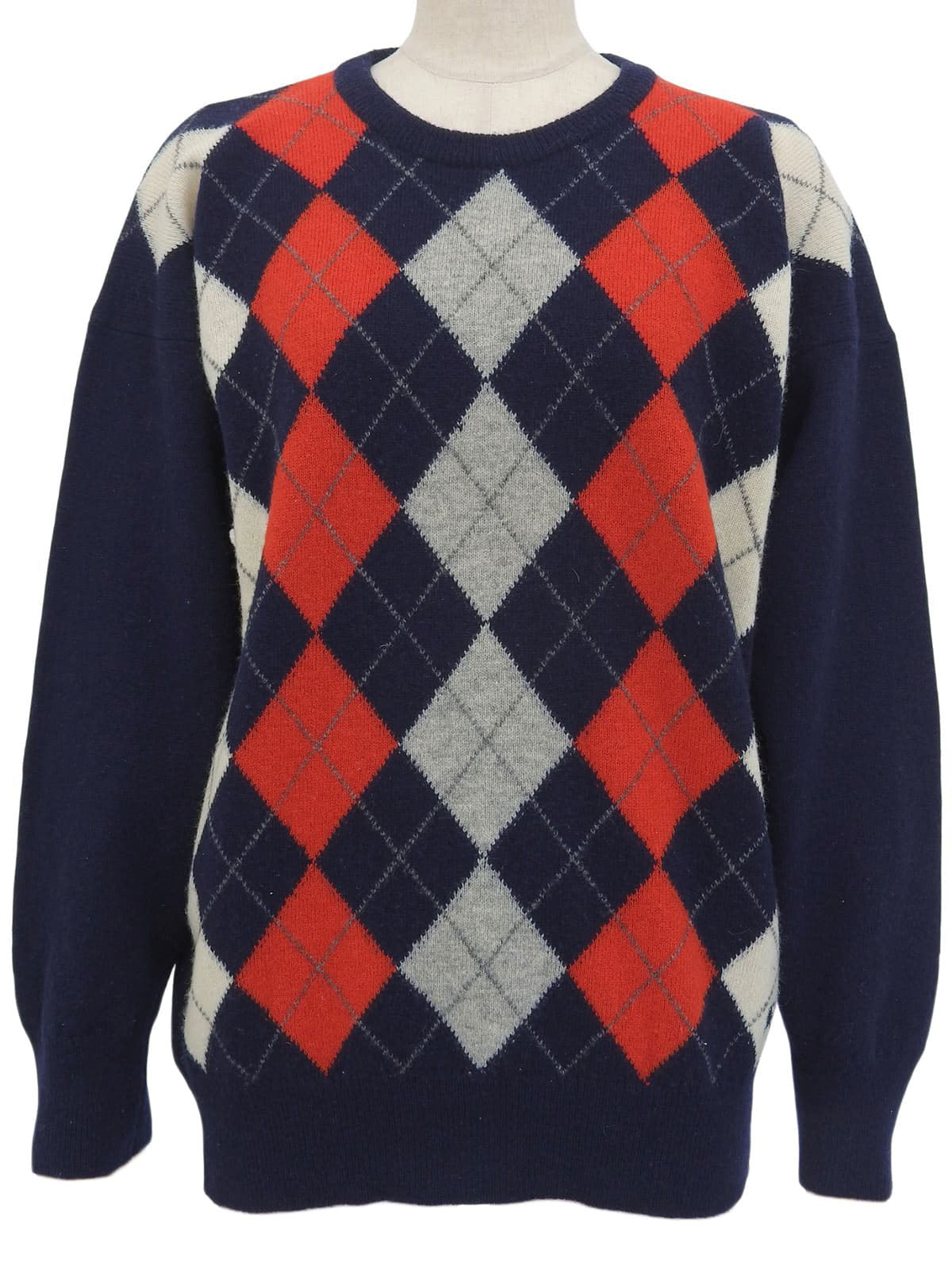 Argyle Pattern Logo Embroidered Sweater  Navy/Red/Gray