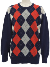 Argyle Pattern Logo Embroidered Sweater  Navy/Red/Gray