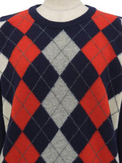 Argyle Pattern Logo Embroidered Sweater  Navy/Red/Gray