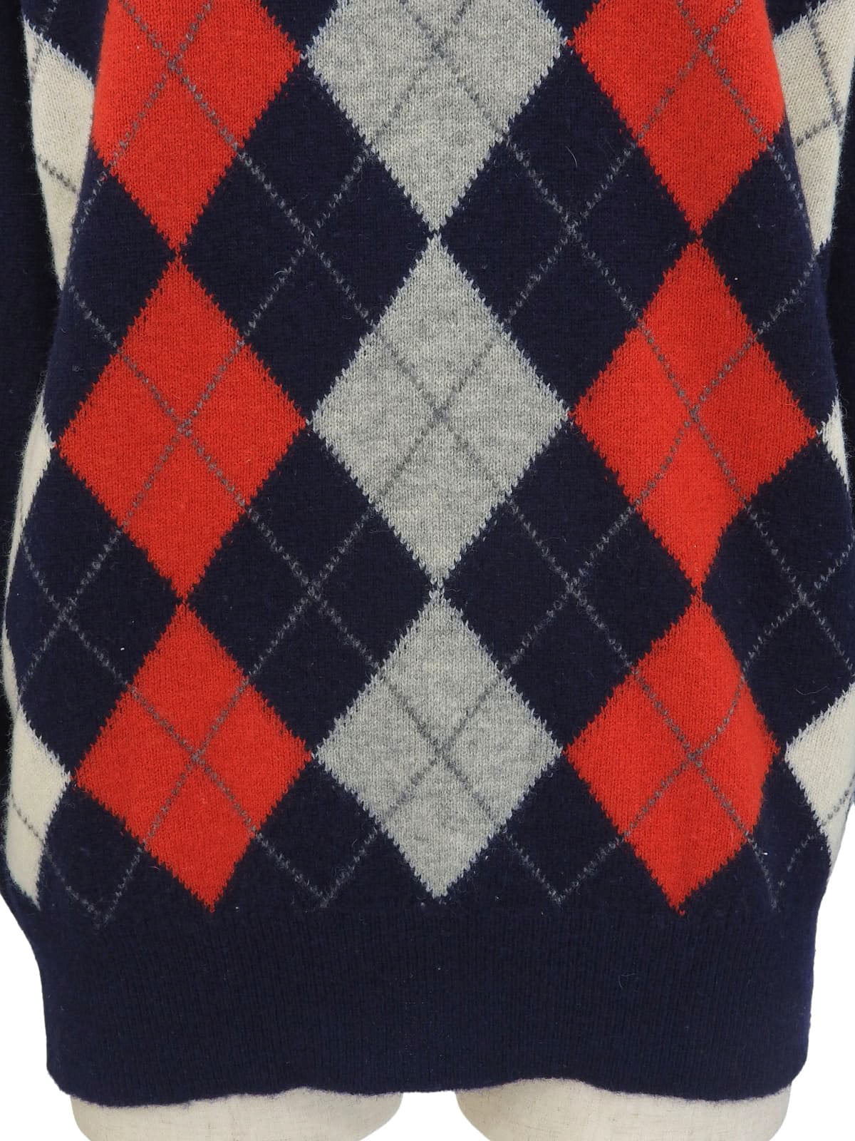 Argyle Pattern Logo Embroidered Sweater  Navy/Red/Gray
