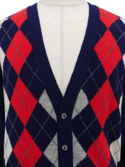 Argyle pattern cardigan in navy/red/white