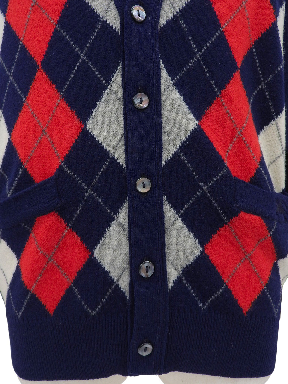 Argyle pattern cardigan in navy/red/white