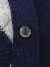 Argyle pattern cardigan in navy/red/white