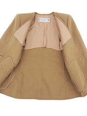 デザインポケットノーカラージャケット キャメル