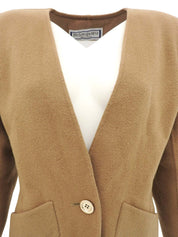 デザインポケットノーカラージャケット キャメル