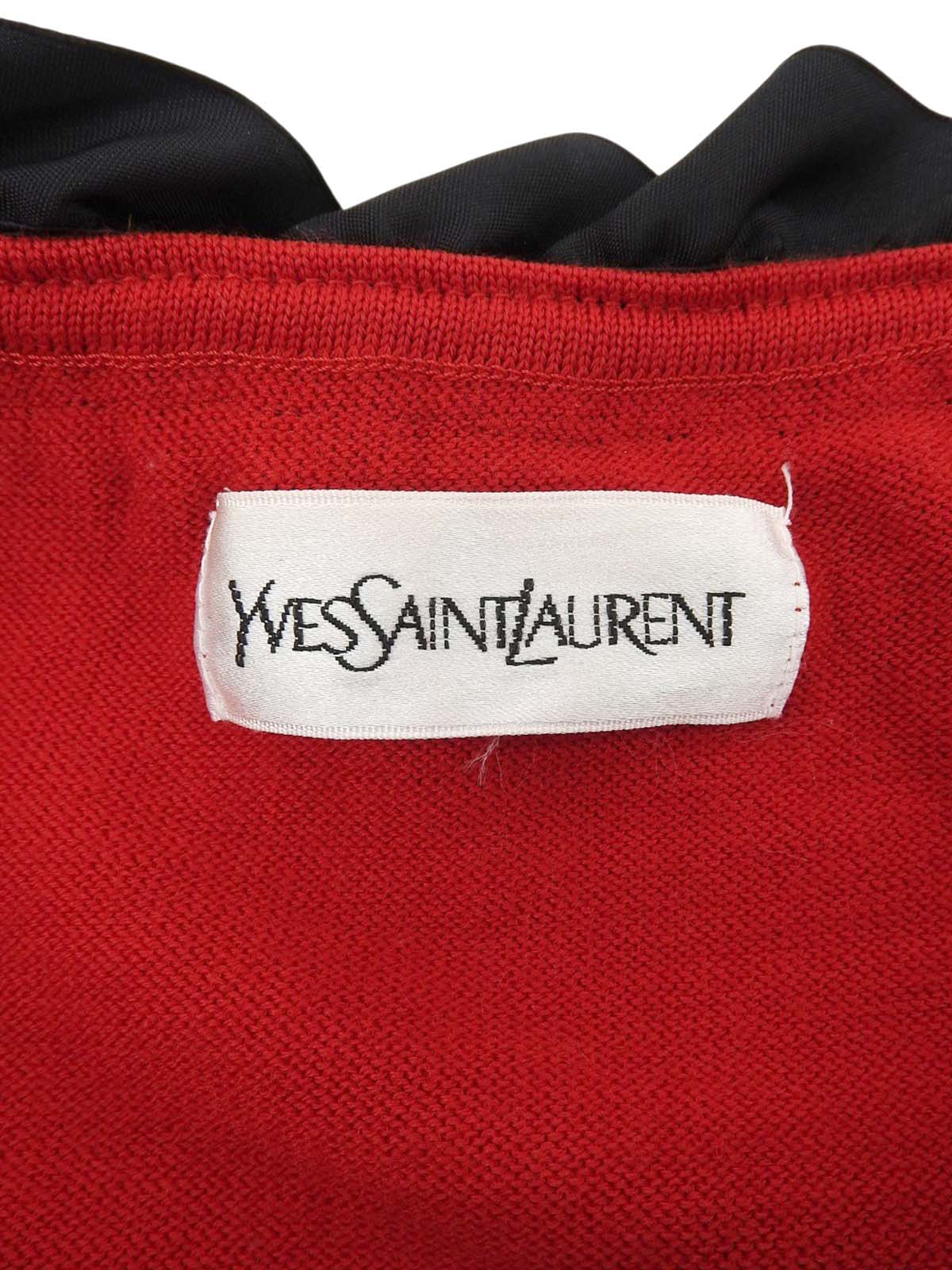 リボンデザイン長袖ニットトップス レッド/ブラック