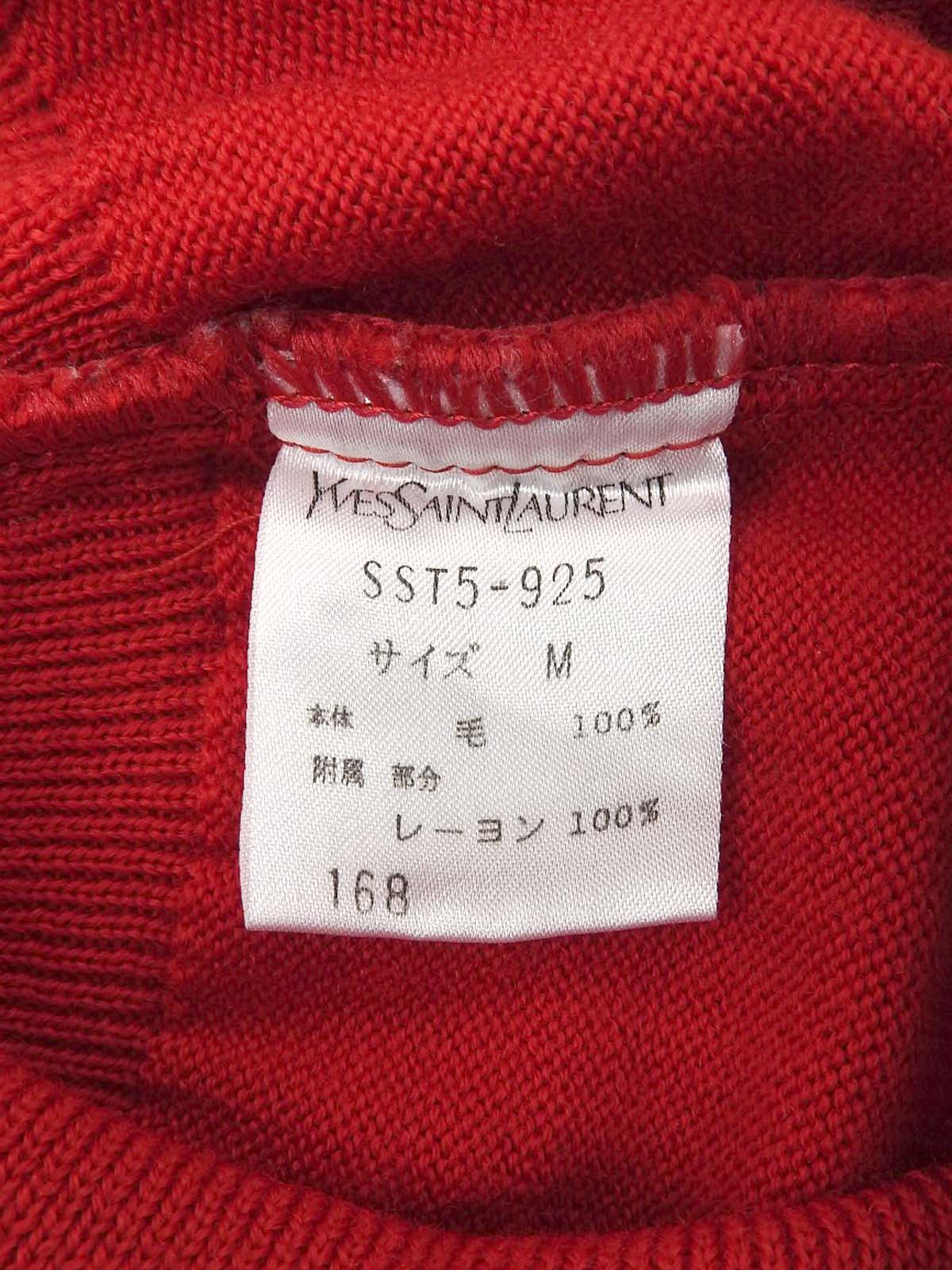 リボンデザイン長袖ニットトップス レッド/ブラック