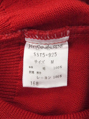 リボンデザイン長袖ニットトップス レッド/ブラック