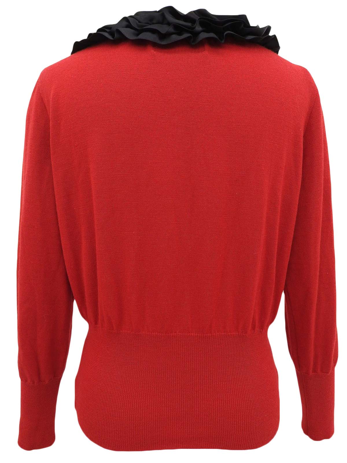 リボンデザイン長袖ニットトップス レッド/ブラック