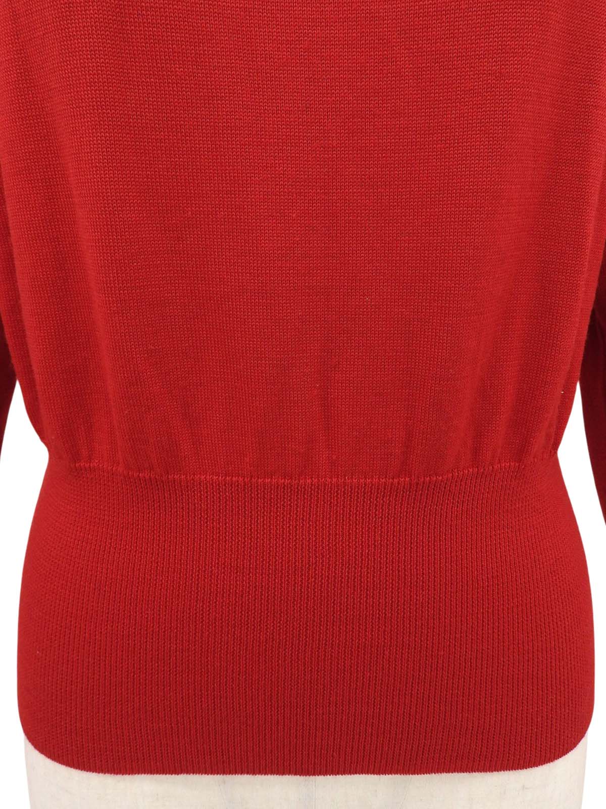 リボンデザイン長袖ニットトップス レッド/ブラック