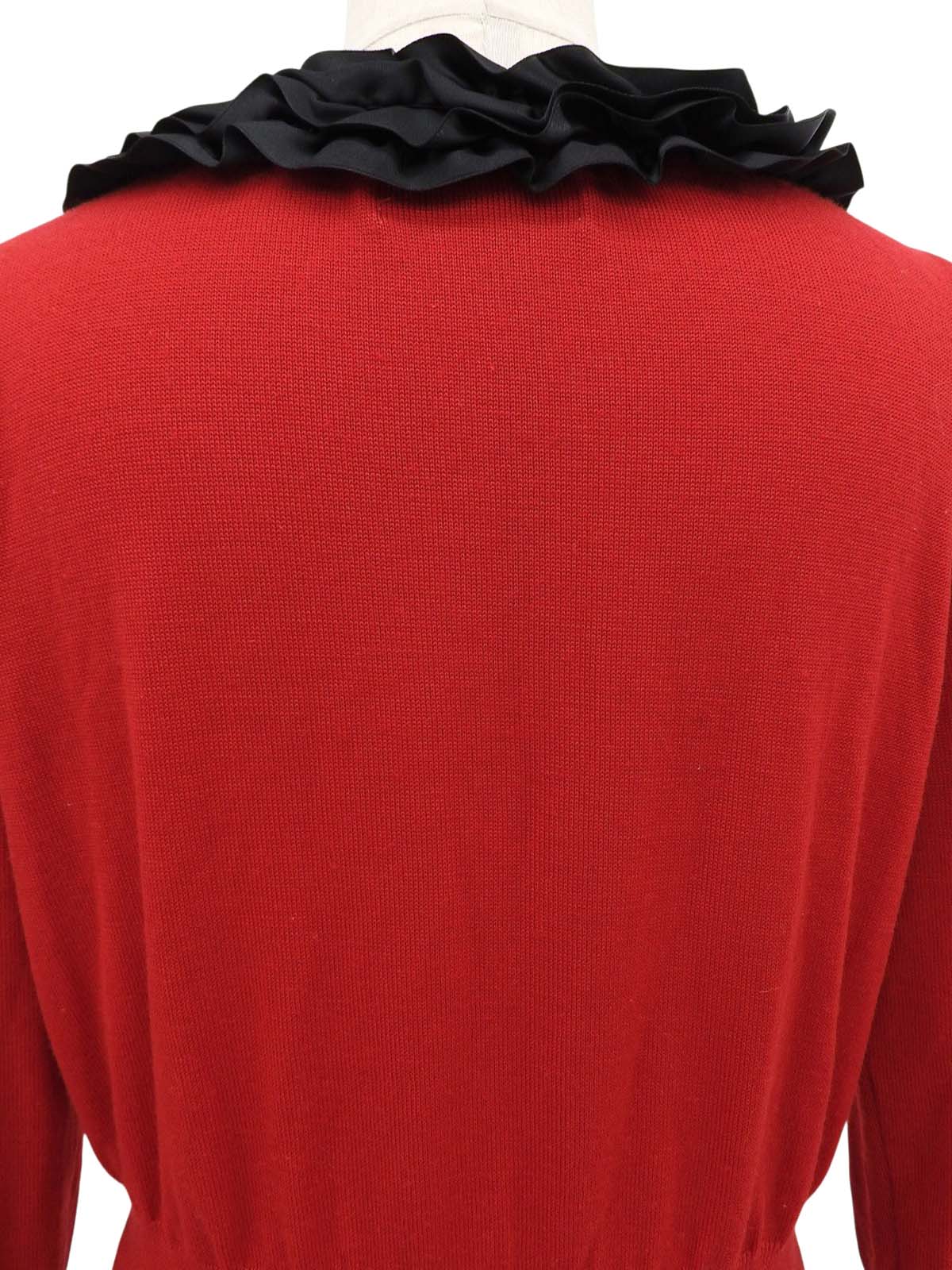 リボンデザイン長袖ニットトップス レッド/ブラック