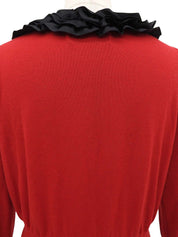 リボンデザイン長袖ニットトップス レッド/ブラック