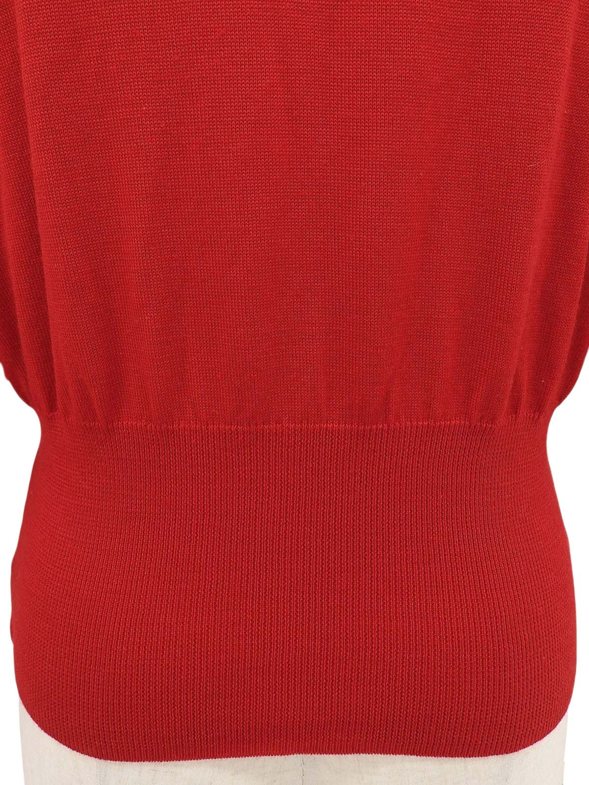 リボンデザイン長袖ニットトップス レッド/ブラック