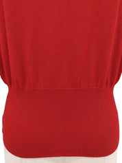 リボンデザイン長袖ニットトップス レッド/ブラック