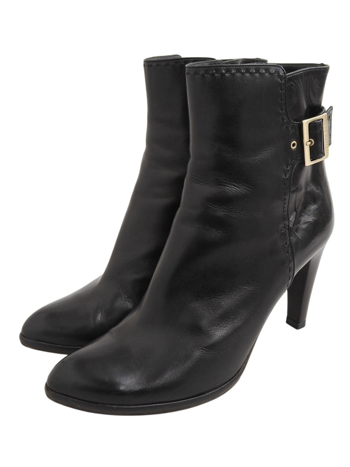 Leather Logo Buckle Short Boots Black