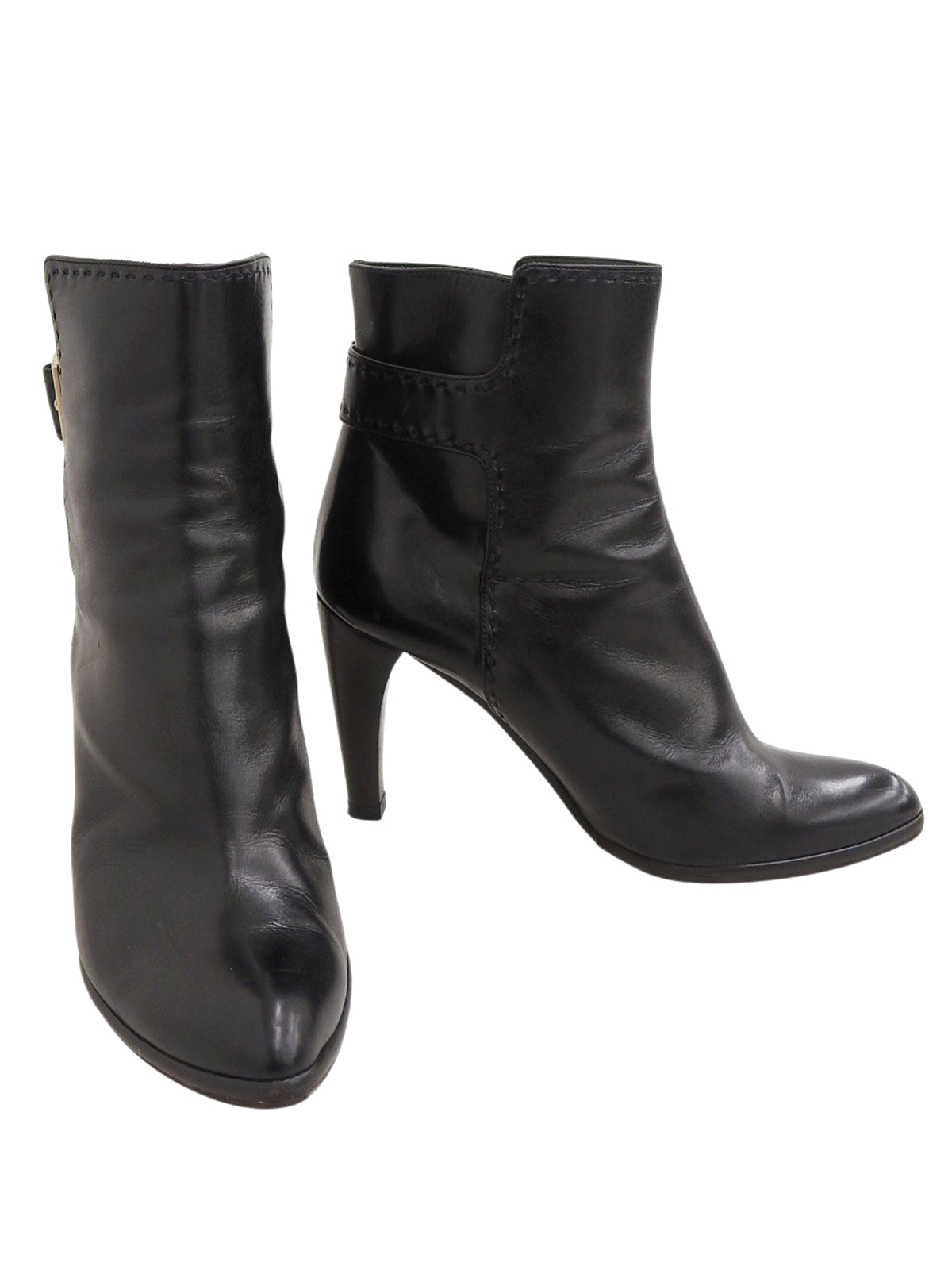 Leather Logo Buckle Short Boots Black