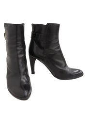 レザーロゴバックルショートブーツ ブラック